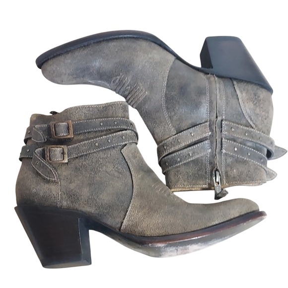 Shyanne Distressed Brown Leather Western Ankle Double Buckles Straps - Picture 8 of 16